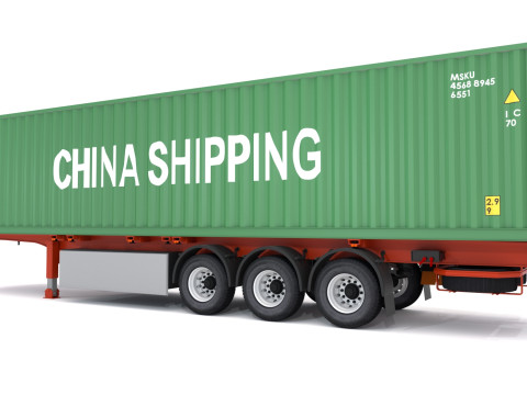 Полуприцеп шасси с контейнером для перевозки в Китае 3D Модель