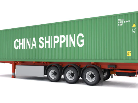 Chassis Semi Trailer with China Shipping Container 3D Model