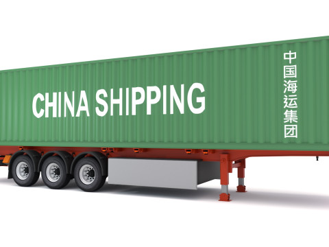 Полуприцеп шасси с контейнером для перевозки в Китае 3D Модель