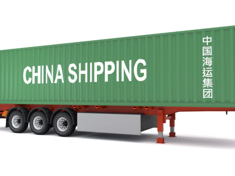 Chassis Semi Trailer with China Shipping Container 3D Model