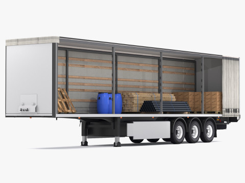 Naczepa z otwartą kurtyną Model 3D