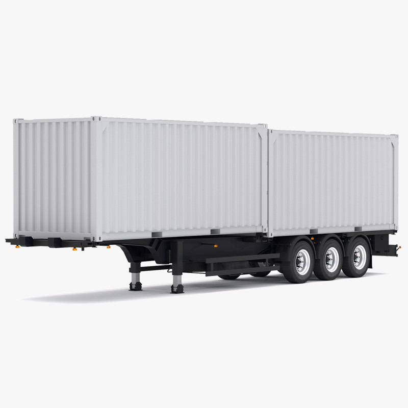 Chassis Semi Trailer dengan Kontainer Pengiriman Model 3D .c4d .max .obj .3ds .fbx .stl .blend
