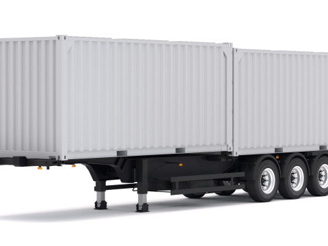 Chassis Semi Trailer dengan Kontainer Pengiriman Model 3D