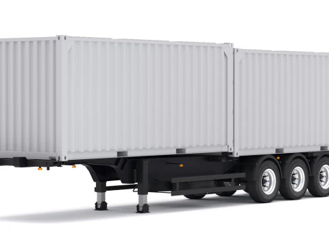 Chassis Semi Trailer with Shipping Containers 3D Model