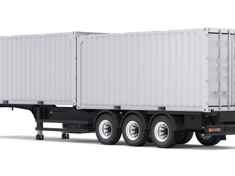 Chassis Semi Trailer dengan Kontainer Pengiriman Model 3D