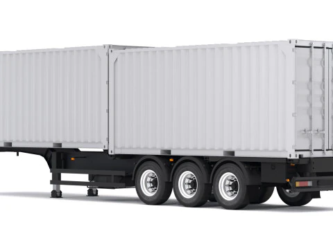 Chassis Semi Trailer with Shipping Containers 3D Model