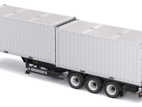 Chassis Semi Trailer dengan Kontainer Pengiriman Model 3D