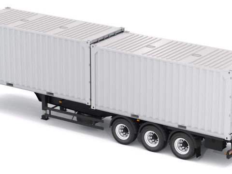 Chassis Semi Trailer with Shipping Containers 3D Model