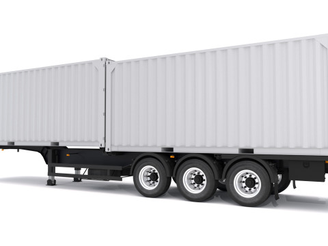 Chassis Semi Trailer dengan Kontainer Pengiriman Model 3D