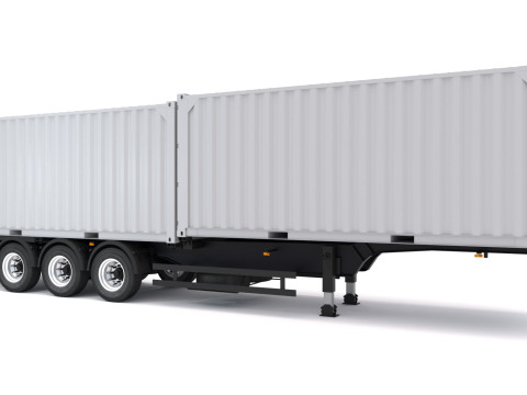 Chassis Semi Trailer dengan Kontainer Pengiriman Model 3D