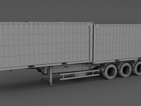Chassis Semi Trailer dengan Kontainer Pengiriman Model 3D