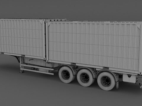 Chassis Semi Trailer dengan Kontainer Pengiriman Model 3D
