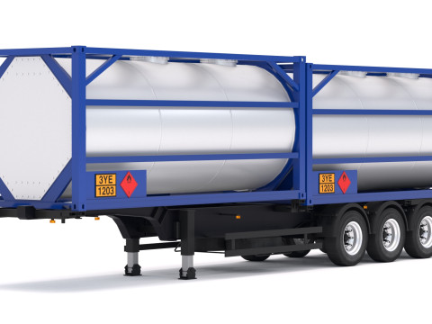 Напівпричіп шасі з контейнером-цистерною 3D Модель