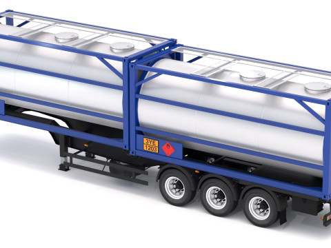 Напівпричіп шасі з контейнером-цистерною 3D Модель