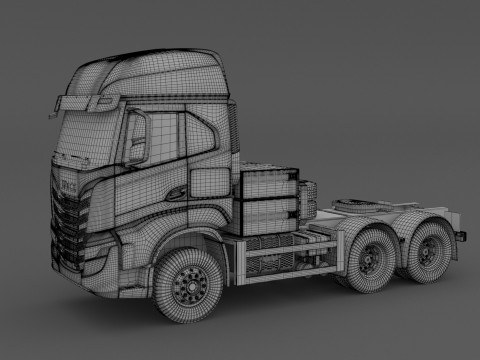 Tracteur Iveco S-WAY et remorque Lowboy avec pelle Volvo EC300E Modèle 3D