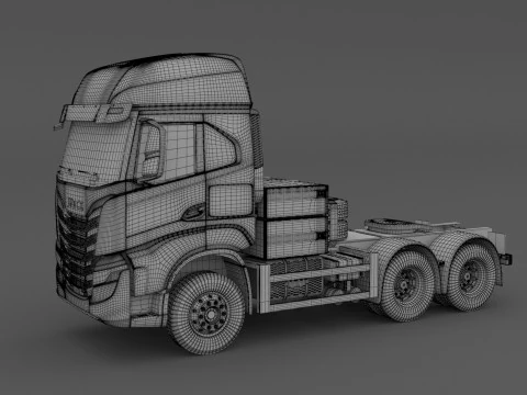 खुदाई करने वाले वोल्वो EC300E के साथ इवेको एस-वे ट्रैक्टर और लोबॉय ट्रेलर 3D मॉडल