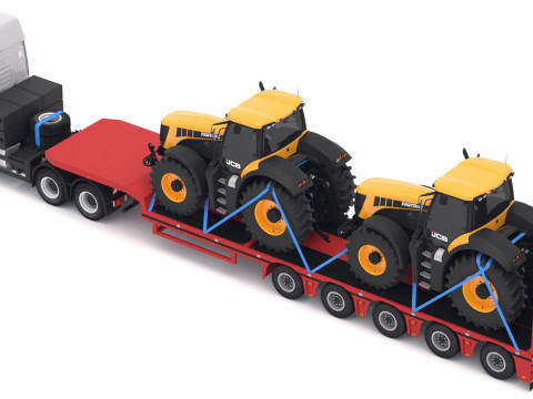 जेसीबी फास्ट्रैक 8310 के साथ इवेको एस-वे ट्रैक्टर लोबॉय ट्रेलर 3D मॉडल