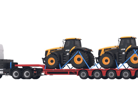 जेसीबी फास्ट्रैक 8310 के साथ इवेको एस-वे ट्रैक्टर लोबॉय ट्रेलर 3D मॉडल