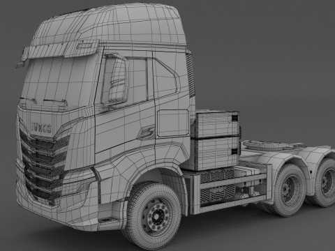 जेसीबी फास्ट्रैक 8310 के साथ इवेको एस-वे ट्रैक्टर लोबॉय ट्रेलर 3D मॉडल