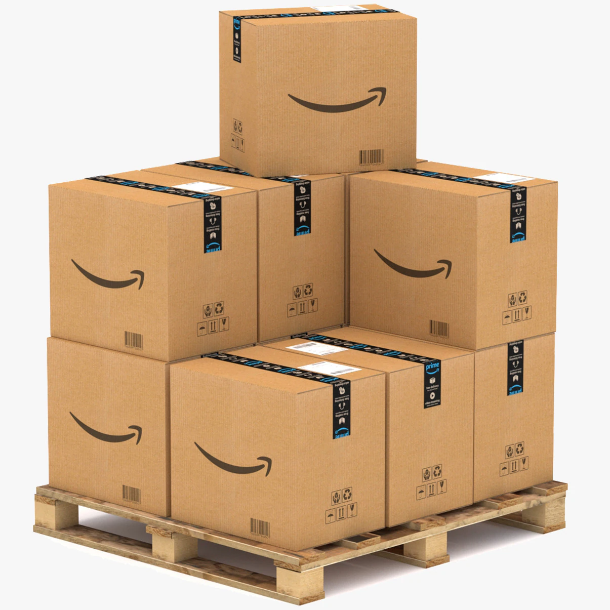 Amazon Cardboard Box with Pallet 3D Model .c4d .max .obj .3ds .fbx .stl .blend 