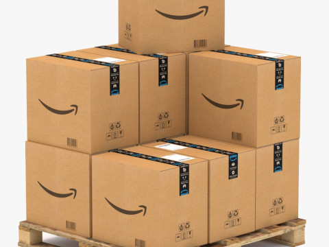 Amazon kartonnen doos met pallet 3D Model
