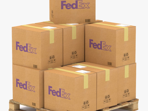 Fedex kartonnen doos met pallet 3D Model