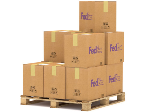 पैलेट के साथ फेडेक्स कार्डबोर्ड बॉक्स 3D मॉडल