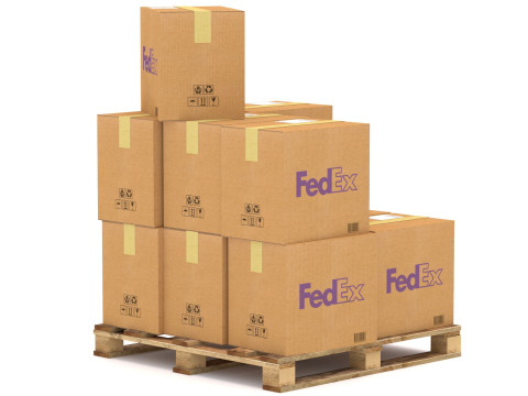 पैलेट के साथ फेडेक्स कार्डबोर्ड बॉक्स 3D मॉडल