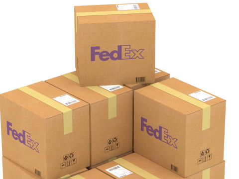 पैलेट के साथ फेडेक्स कार्डबोर्ड बॉक्स 3D मॉडल