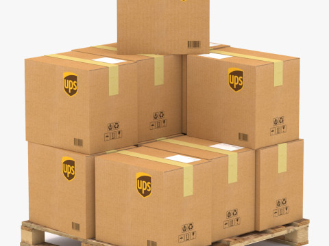 UPS kartonnen doos met pallet 3D Model