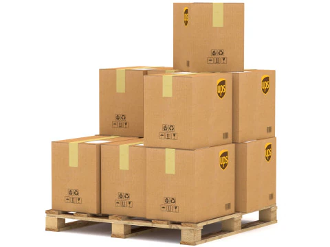 UPS Cardboard Box with Pallet 3D Model
