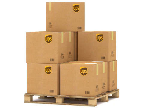 UPS Cardboard Box with Pallet 3D Model