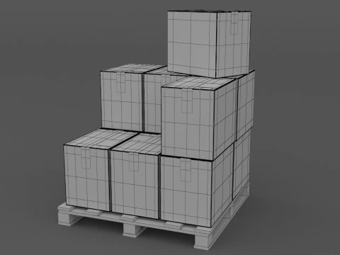 UPS Cardboard Box with Pallet 3D Model