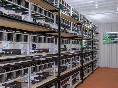 सौर पैनल के साथ खनन फार्म कंटेनर 3D मॉडल