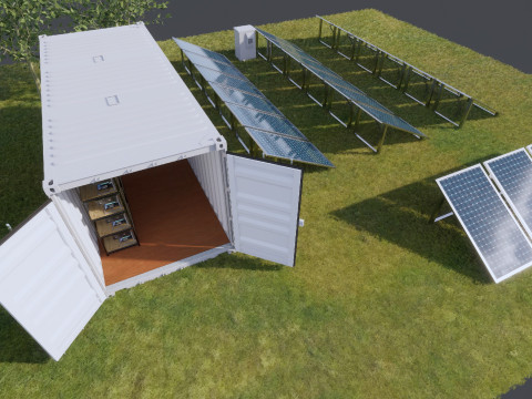 Güneş Panelli Madencilik Çiftliği Konteyneri 3D Model