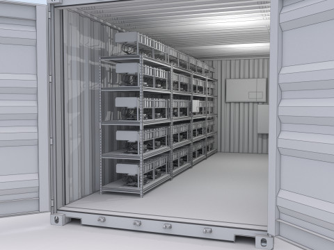 Güneş Panelli Madencilik Çiftliği Konteyneri 3D Model