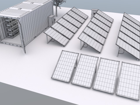 Güneş Panelli Madencilik Çiftliği Konteyneri 3D Model