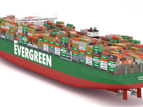 Ever Given Evergreen Container Cargo Ship 3D Model