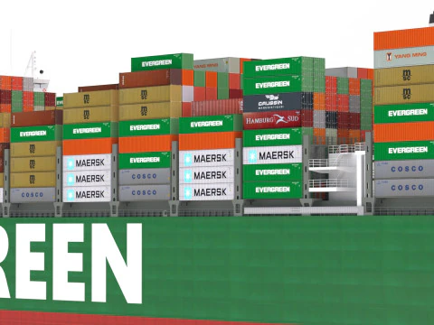 Ever Given Evergreen Container Cargo Ship 3D Model