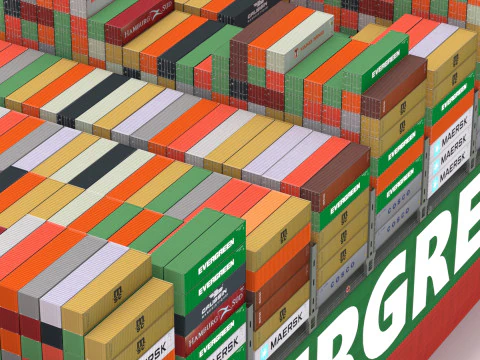Ever Given Evergreen Container Cargo Ship 3D Model