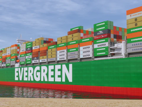 Ever Given Evergreen Container Cargo Ship 3D Model