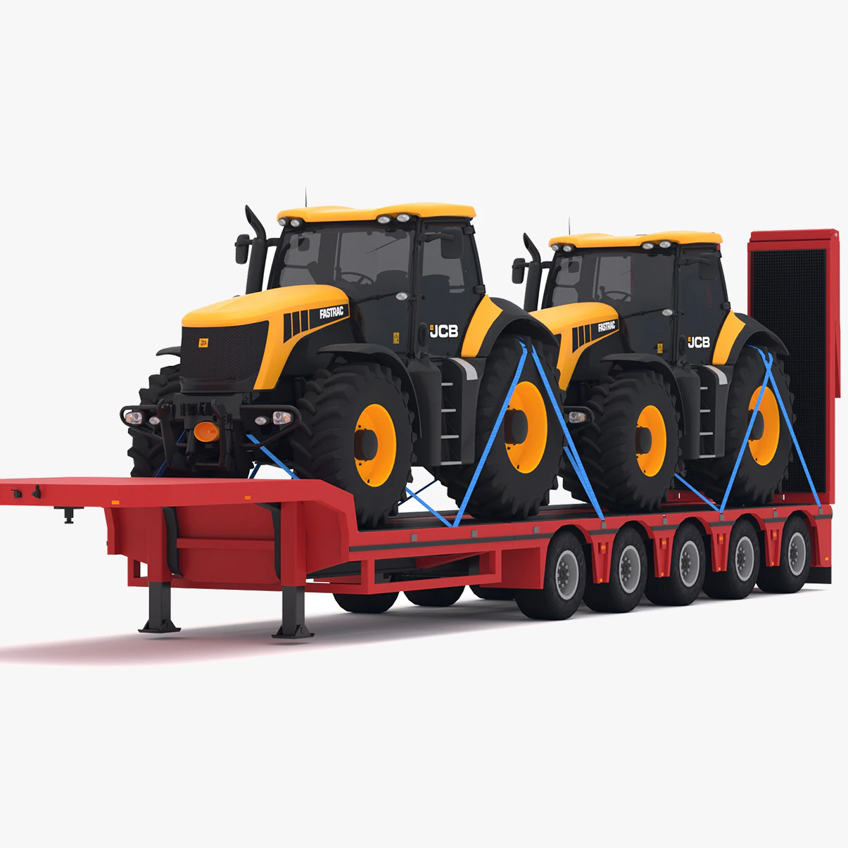 Lowboy Trailer with JCB Fastrac 8310 3D Model .c4d .max .obj .3ds .fbx .stl .blend