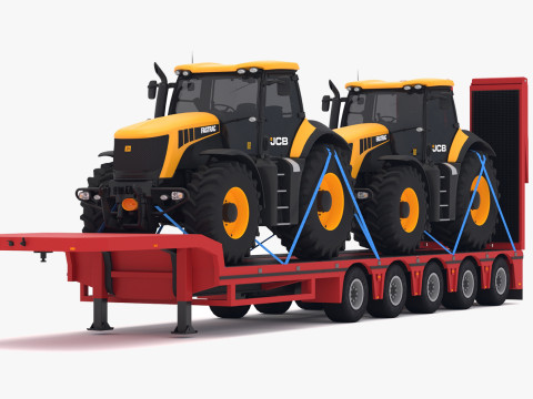 Remolque Lowboy con JCB Fastrac 8310 Modelo 3D