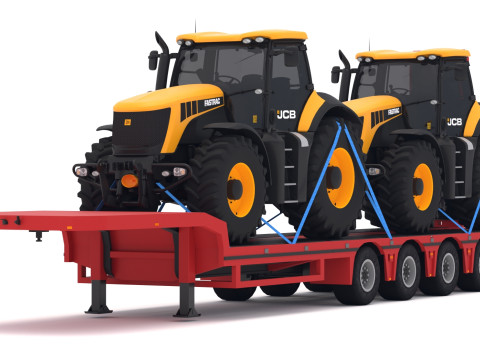 带 JCB Fastrac 8310 的 Lowboy 拖车 3D 模型
