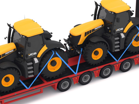 带 JCB Fastrac 8310 的 Lowboy 拖车 3D 模型
