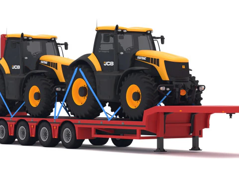 Lowboy Trailer with JCB Fastrac 8310 3D Model