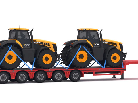 Lowboy Trailer with JCB Fastrac 8310 3D Model