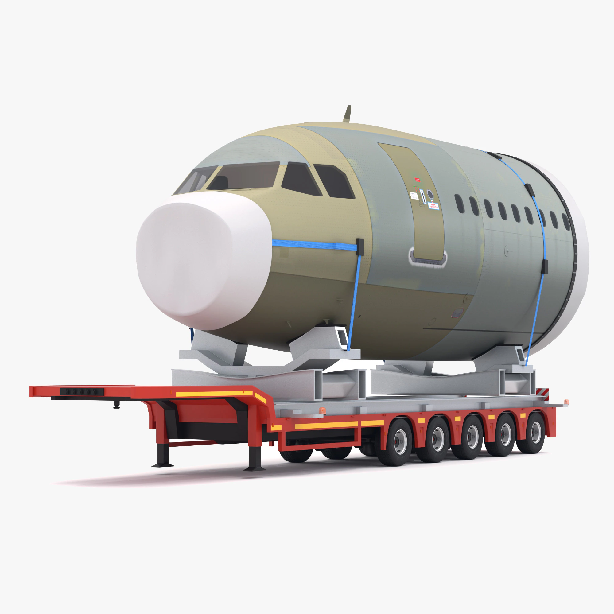 Lowboy Trailer with Airplane 3D Model .c4d .max .obj .3ds .fbx .stl .blend