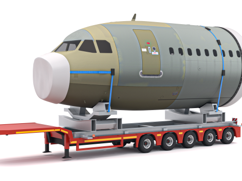 Прицеп Lowboy с самолетом 3D Модель