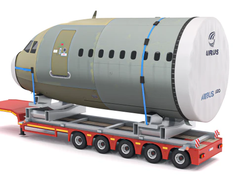 Lowboy Trailer with Airplane 3D Model